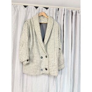 Trilogi Vintage Wool Coat Womens Grey Houndstooth Double Breast Oversized ILGWU